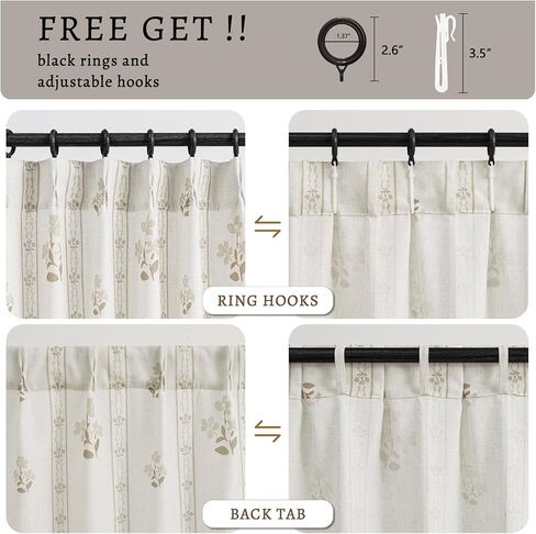 Coffee Floral Pleated Linen 102 Inch Curtains for Living Dining Room Pinch Pleat Light Filtering Semi Sheer Curtains Light Brown Pattern Print Flower on Beige Linen Boho Farmhouse Bedroom Drapes in Saudi Arabia