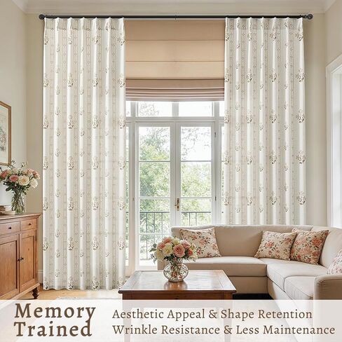 Coffee Floral Pleated Linen 102 Inch Curtains for Living Dining Room Pinch Pleat Light Filtering Semi Sheer Curtains Light Brown Pattern Print Flower on Beige Linen Boho Farmhouse Bedroom Drapes in Saudi Arabia