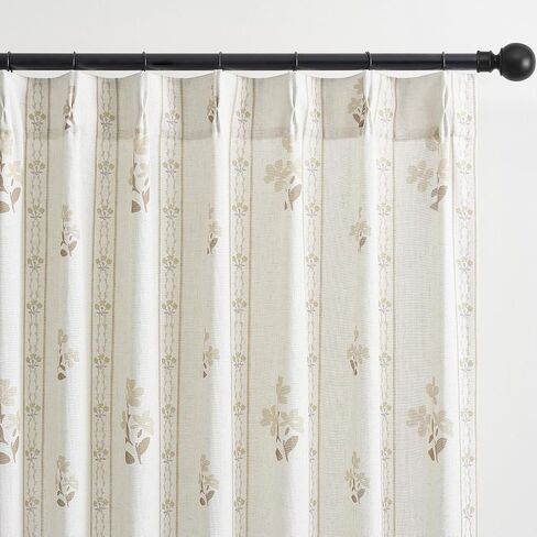 Coffee Floral Pleated Linen 102 Inch Curtains for Living Dining Room Pinch Pleat Light Filtering Semi Sheer Curtains Light Brown Pattern Print Flower on Beige Linen Boho Farmhouse Bedroom Drapes in Saudi Arabia