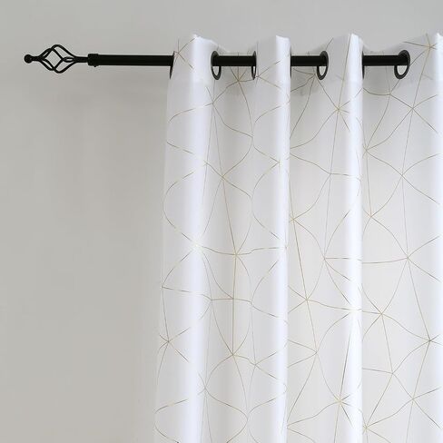 Taisier Home Gold Geometric Line Grommet Top Curtains, Lightweight Semi Sheer Light Filtering Window Drapes with Printing Design, White, W52 x L63 Inch, 2 Panels in Saudi Arabia