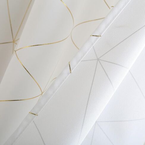 Taisier Home Gold Geometric Line Grommet Top Curtains, Lightweight Semi Sheer Light Filtering Window Drapes with Printing Design, White, W52 x L63 Inch, 2 Panels in Saudi Arabia