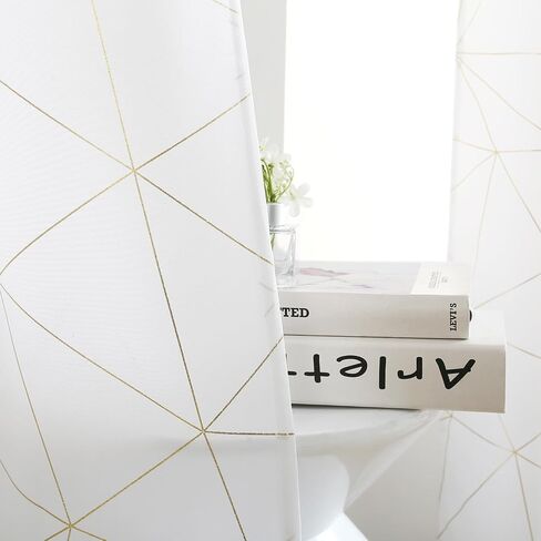 Taisier Home Gold Geometric Line Grommet Top Curtains, Lightweight Semi Sheer Light Filtering Window Drapes with Printing Design, White, W52 x L63 Inch, 2 Panels in Saudi Arabia