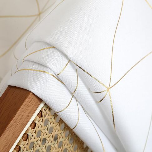 Taisier Home Gold Geometric Line Grommet Top Curtains, Lightweight Semi Sheer Light Filtering Window Drapes with Printing Design, White, W52 x L63 Inch, 2 Panels in Saudi Arabia