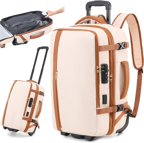 Fanwoli Vacuum Rolling Travel Backpack,Carry On Luggage with TSA Lock & Anti Theft Zipper,70L Expandable Airbag Backpack with Compression Pump,Waterproof Laptop Bag Ideal for Flight & Business,White in Saudi Arabia