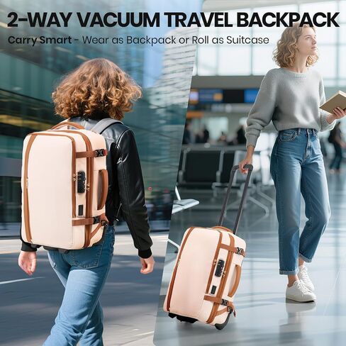 Fanwoli Vacuum Rolling Travel Backpack,Carry On Luggage with TSA Lock & Anti Theft Zipper,70L Expandable Airbag Backpack with Compression Pump,Waterproof Laptop Bag Ideal for Flight & Business,White in Saudi Arabia