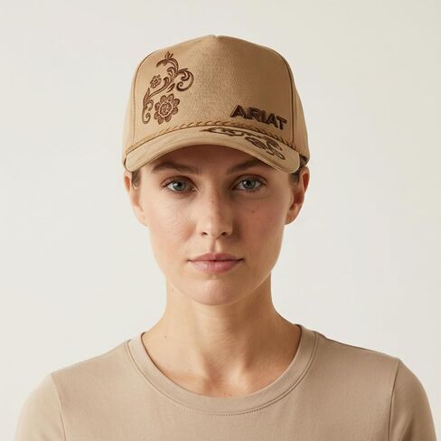 ARIAT Women's Embroidered Paisley Suede Snapback Rope Cap, Curved Brim, Tan in Saudi Arabia