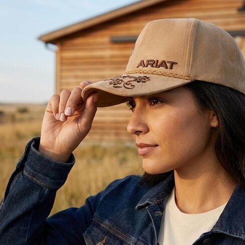 ARIAT Women's Embroidered Paisley Suede Snapback Rope Cap, Curved Brim, Tan in Saudi Arabia