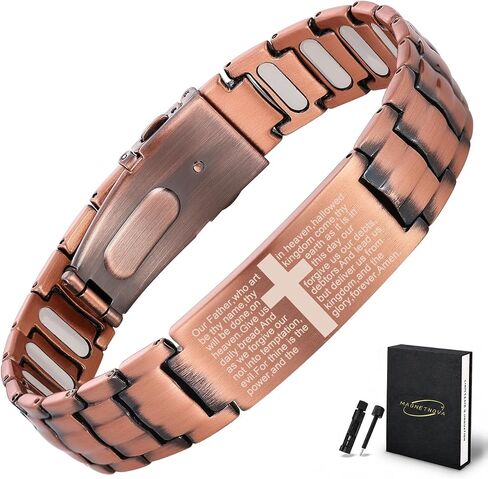 Magnetic Cross Bracelet for Men, 99.99% Pure Copper Bracelet with Ultra Strength 5000 Gauss Magnets, Adjustable Jewelry with Sizing Tool in Saudi Arabia