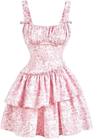 Narecte Womens Summer Dresses Floral Casual Mini Dresses for Women A Line Sun Dress Cute Ruffle Dress in Saudi Arabia