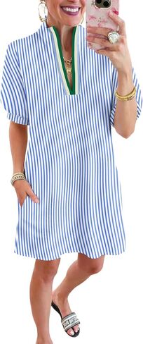 Samefar Women’s Summer Casual Shift Dress V Neck Short Dolman Sleeve with Pockets Hawaiian Sundress Beach Vacation Clothes in Saudi Arabia