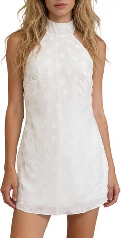 Women Mini Dress Sleeveless Crew Neck Tie-up Solid Tank Dress Summer Dress for Casual Daily in Saudi Arabia