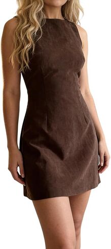Women Mini Dress Sleeveless Crew Neck Tie-up Solid Tank Dress Summer Dress for Casual Daily in Saudi Arabia