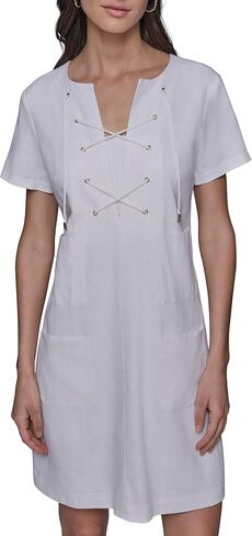 Karl Lagerfeld Women's Light Tie Neck Short Sleeve Mini Dress in Saudi Arabia