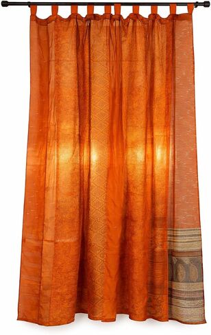 Vintage Sari Handmade Boho Patchwork Gypsy Hippy Curtain Indian Silk Sari Light-Filtering Window Drapes & Bed Canopy Panels Multicolor Assorted 84 x 43 (1 Curtain) (Orange) in Saudi Arabia