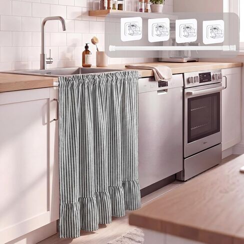 Dishwasher Curtain 35x39 Inch Sink Skirt Cover with Telescopic Rod and Hooks Decor for Kitchen Dishwasher Laundry Washing Machine Oven Window(Charcoal Gray Stripes Ruffles) in Saudi Arabia