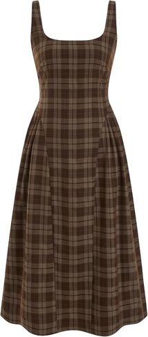 CIDER Plaid midi Dresses for Women Vintage A-Line Square Neck Sleeveless Casual Dress in Saudi Arabia