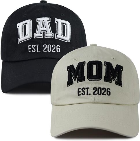 2PCS DAD MOM EST 2026 Hats for Men Women, Adjustable Cotton 3D Embroidered New Parents Gifts Baseball Cap in Saudi Arabia