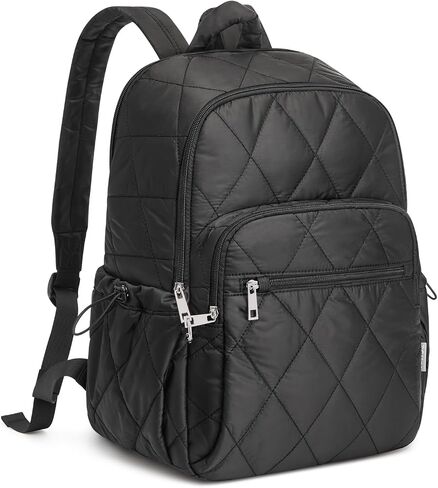 G4Free Quilted Travel Backpack for Women College Puffer 15 Inch Laptop Backpacks Casual Daypack with Anti-theft Buckle (Beige) in Saudi Arabia