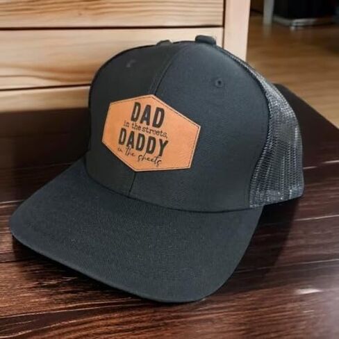 Mens Dad Hat, Gift for Dad, Gray Baseball Cap, Dad Trucker Hat, BR Rect Leather Patch Hat in Saudi Arabia