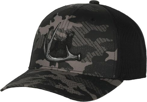 Black Camo Hunting Trucker Hat for Men – Embroidered Deer Antler Patch, Mesh Back Adjustable 6-Panel Structured Cotton Cap, Pre-Curved Visor, Camo/Black, One Size in Saudi Arabia