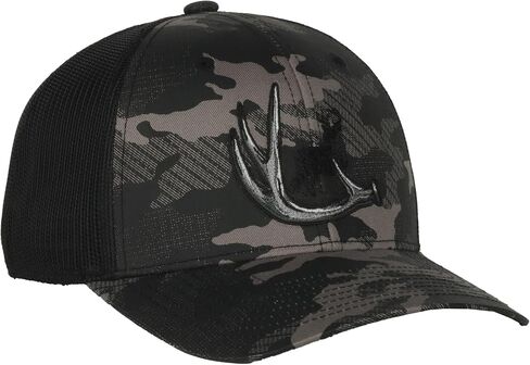 Black Camo Hunting Trucker Hat for Men – Embroidered Deer Antler Patch, Mesh Back Adjustable 6-Panel Structured Cotton Cap, Pre-Curved Visor, Camo/Black, One Size in Saudi Arabia