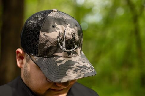 Black Camo Hunting Trucker Hat for Men – Embroidered Deer Antler Patch, Mesh Back Adjustable 6-Panel Structured Cotton Cap, Pre-Curved Visor, Camo/Black, One Size in Saudi Arabia