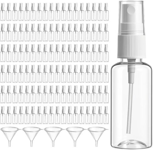 110 Pcs Mini Clear Spray Bottles 1 oz Plastic Empty Travel Bottle Fine Mist Small Spray Containers with 5 Pcs Funnels Refillable Liquid Travel Containers for Perfume Skin Toner Essential Oils in Saudi Arabia