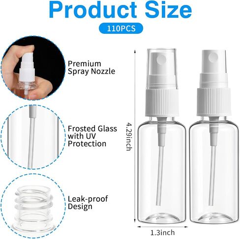 110 Pcs Mini Clear Spray Bottles 1 oz Plastic Empty Travel Bottle Fine Mist Small Spray Containers with 5 Pcs Funnels Refillable Liquid Travel Containers for Perfume Skin Toner Essential Oils in Saudi Arabia