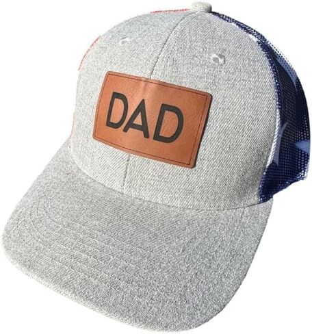 Mens Dad Hat, Gift for Dad, Gray Baseball Cap, Dad Trucker Hat, BR Rect Leather Patch Hat in Saudi Arabia