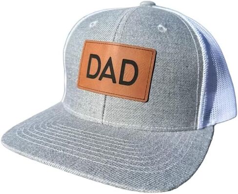 Mens Dad Hat, Gift for Dad, Gray Baseball Cap, Dad Trucker Hat, BR Rect Leather Patch Hat in Saudi Arabia