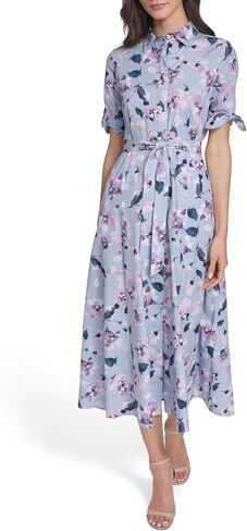 Calvin Klein Women's Short Sleeve Collared Neck Cotton Self Tie Midi Dress in Saudi Arabia