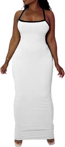 PINSV Women Summer Long Dress Casual Slip Sexy Slim Sleeveless Bodycon Maxi Dresses for Women in Saudi Arabia