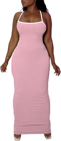 PINSV Women Summer Long Dress Casual Slip Sexy Slim Sleeveless Bodycon Maxi Dresses for Women in Saudi Arabia