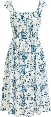 CIDER Women Summer Midi Dress Floral Square Neck Short Sleeve Casual Midi Dress with Pockets in Kuwait
