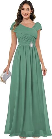 Chiffon Mother of The Bride Dresses with Sleeves Beaded Long Formal Gown in Saudi Arabia