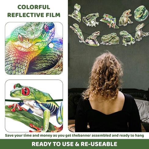 3pcs Gold Glitter Reptile Happy Birthday Banners Frog Lizard Snake Pre-Assembled Garland for Reptile Themed Birthday Jungle Party Decorations in Saudi Arabia