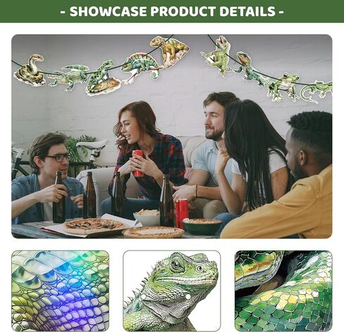 3pcs Gold Glitter Reptile Happy Birthday Banners Frog Lizard Snake Pre-Assembled Garland for Reptile Themed Birthday Jungle Party Decorations in Saudi Arabia