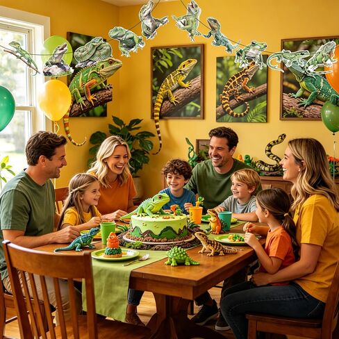 3pcs Gold Glitter Reptile Happy Birthday Banners Frog Lizard Snake Pre-Assembled Garland for Reptile Themed Birthday Jungle Party Decorations in Saudi Arabia