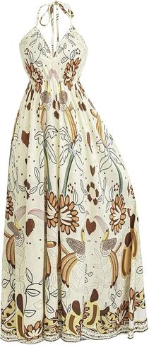 Floerns Women's Floral Halter Boho Maxi Dress Sleeveless Smocked Vintage Flowy Beach Dress in Saudi Arabia