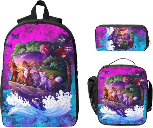 Warriors Cats Backpack With Lunch Bag Box And Pencil Case Cat Backpacks Laptop Bag Outdoor Sports Pockets For Travel Backpack in Saudi Arabia