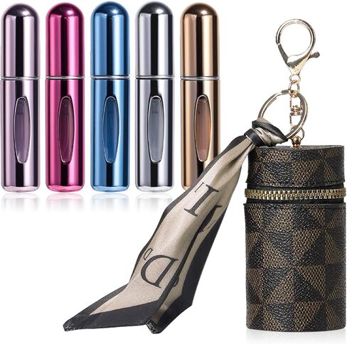 Portable Perfume Atomizer 5-Pack, Leak-Proof Refillable Travel Perfume Spray Bottles with Fine Mist & Funnel, TSA-Approved Mini Perfume Dispenser for Purse, Gym, Vacation (Includes Pouch) in Saudi Arabia