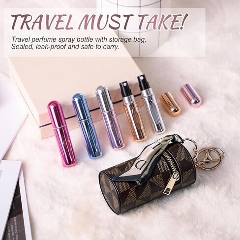 Portable Perfume Atomizer 5-Pack, Leak-Proof Refillable Travel Perfume Spray Bottles with Fine Mist & Funnel, TSA-Approved Mini Perfume Dispenser for Purse, Gym, Vacation (Includes Pouch) in Saudi Arabia