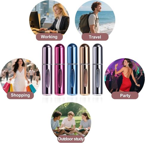 Portable Perfume Atomizer 5-Pack, Leak-Proof Refillable Travel Perfume Spray Bottles with Fine Mist & Funnel, TSA-Approved Mini Perfume Dispenser for Purse, Gym, Vacation (Includes Pouch) in Saudi Arabia