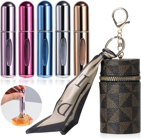 Portable Perfume Atomizer 5-Pack, Leak-Proof Refillable Travel Perfume Spray Bottles with Fine Mist & Funnel, TSA-Approved Mini Perfume Dispenser for Purse, Gym, Vacation (Includes Pouch) in Saudi Arabia