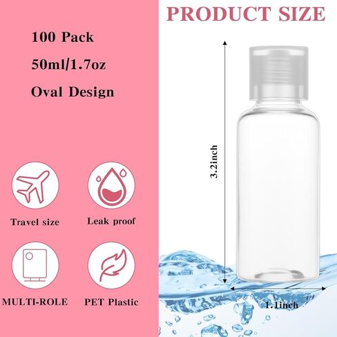100 Pcs 1 OZ Travel Bottles with Flip Cap - 30 ml Clear Plastic Travel Size Containers, Portable Leak Proof Squeeze Bottles Refillable Empty Cosmetic Containers for Liquid Shampoo Lotion, Clear in Saudi Arabia