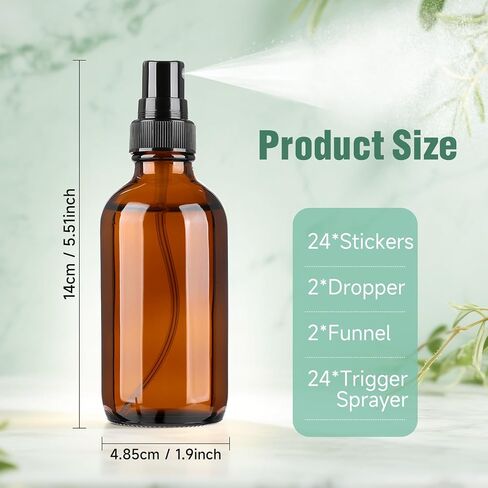 Vitreaux 24 Pack 4 oz Amber Glass Spray Bottles Small,Empty Refillable Brown Glass Spray Bottle for Essential Oils,Fine Mist Bottles for Face,Hair,Travel,Perfumes,Plants,Cleaning Solutions in Saudi Arabia