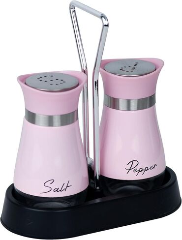 2 PCS - Stainless Steel and Glass Salt and Pepper Shaker Sets with Holder (BLACK) in Kuwait