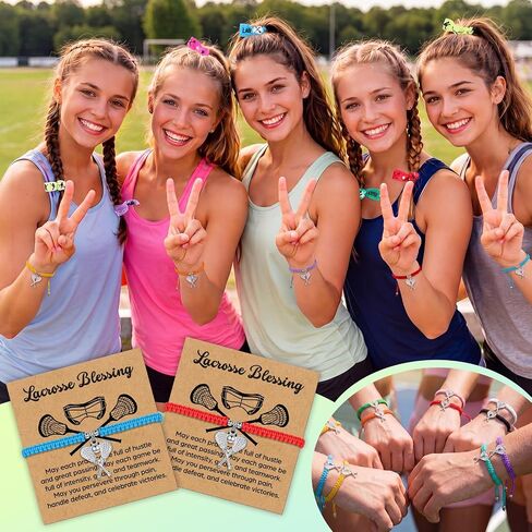 Shinylin 60 Pcs Lacrosse Gifts for Team Party Favors Include Sports Makeup Bag Keychain Bracelet Hair Elastic Lacrosse Accessories for Women Players Coaches Sports Lovers in Kuwait