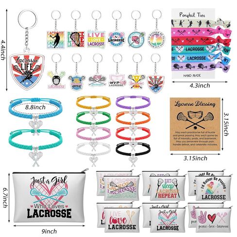 Shinylin 60 Pcs Lacrosse Gifts for Team Party Favors Include Sports Makeup Bag Keychain Bracelet Hair Elastic Lacrosse Accessories for Women Players Coaches Sports Lovers in Kuwait