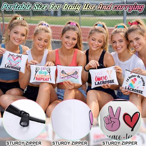 Shinylin 60 Pcs Lacrosse Gifts for Team Party Favors Include Sports Makeup Bag Keychain Bracelet Hair Elastic Lacrosse Accessories for Women Players Coaches Sports Lovers in Kuwait